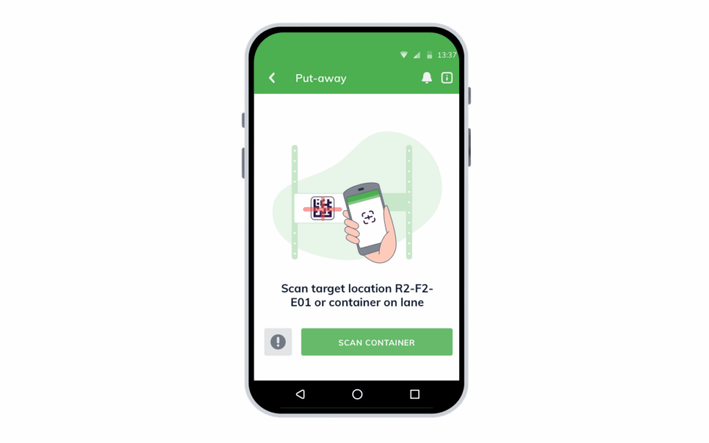 Mobile putaway process in moviniti with scanning of container or target location