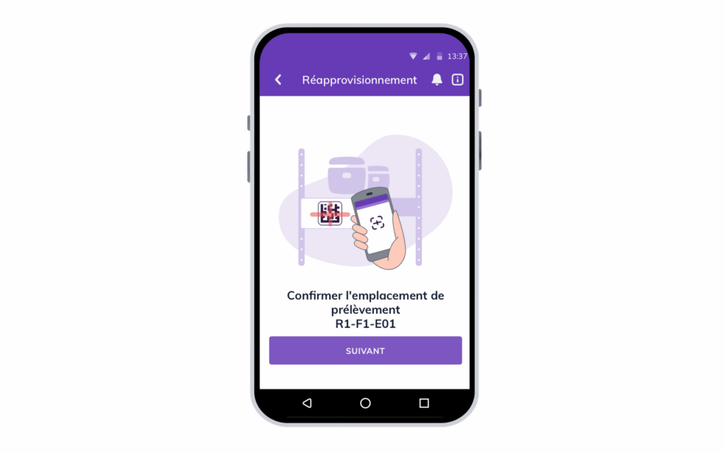 Processus de réapprovisionnement mobile dans moviniti avec confirmation par scan de l’emplacement source