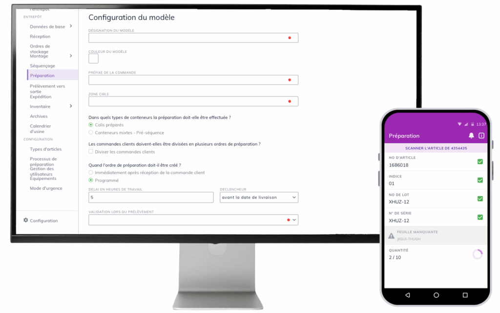 Configuration de la préparation de commandes dans moviniti avec processus de picking mobile guidé